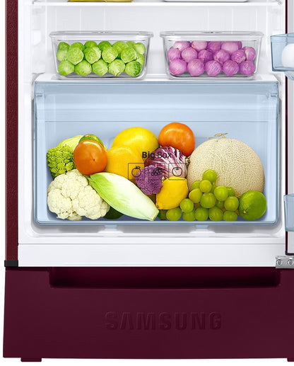 SAMSUNG 236 L Frost Free Double Door 2 Star Refrigerator with Base Drawer - Midnight Blossom Red, RT28C3C32RZ/HL