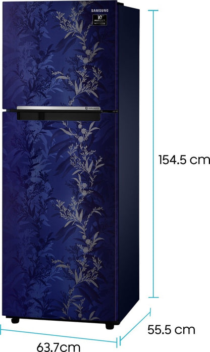 SAMSUNG 253 L Frost Free Double Door 2 Star Refrigerator - Mystic Overlay Blue, RT28T30226U/NL