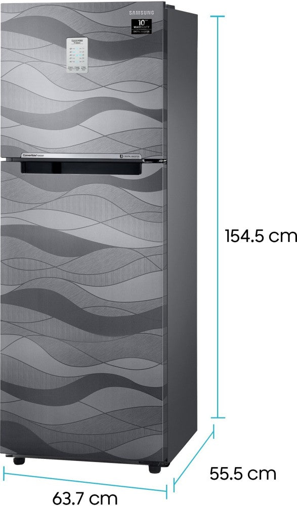 SAMSUNG 253 L Frost Free Double Door 3 Star Convertible Refrigerator - Inox Wave, RT28T3753NV/HL