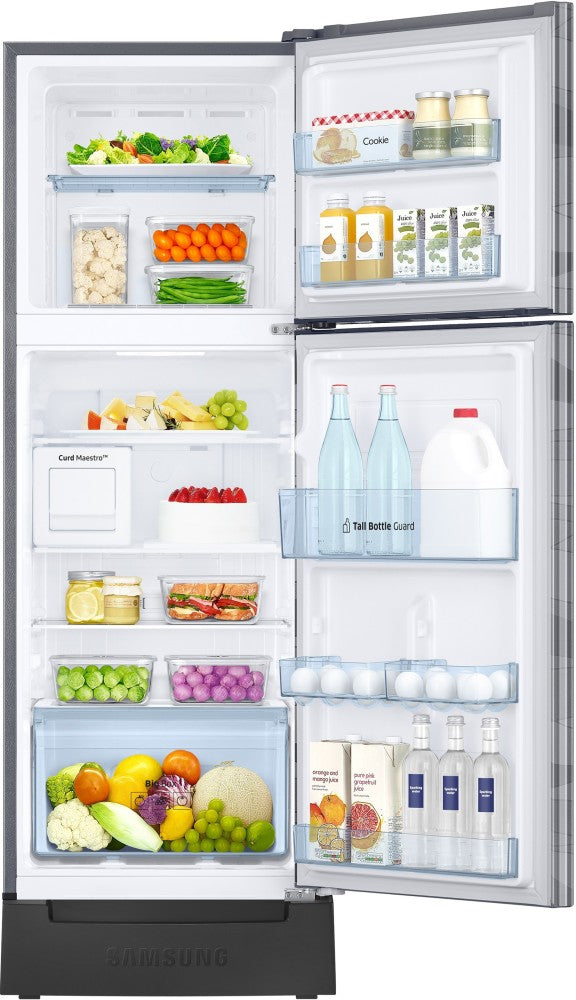 SAMSUNG 244 L Frost Free Double Door 3 Star Convertible Refrigerator with Base Drawer  with Curd Maestro - Inox Wave, RT28T3C23NV/HL