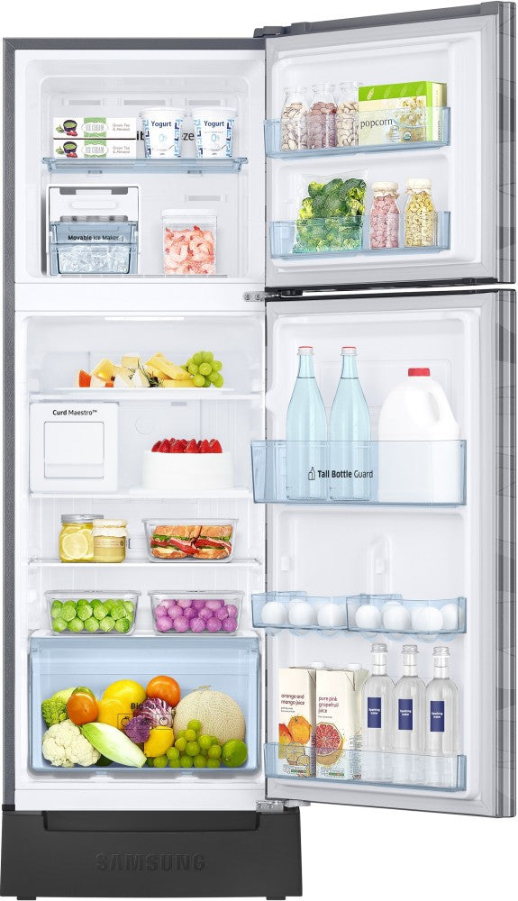 SAMSUNG 244 L Frost Free Double Door 3 Star Convertible Refrigerator with Base Drawer  with Curd Maestro - Inox Wave, RT28T3C23NV/HL