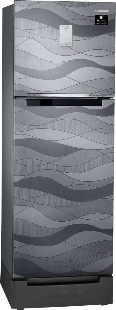 SAMSUNG 244 L Frost Free Double Door 3 Star Convertible Refrigerator with Base Drawer  with Curd Maestro - Inox Wave, RT28T3C23NV/HL