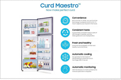 SAMSUNG 314 L Frost Free Double Door 2 Star Refrigerator  with Curd Maestro - Wave Steel, RT34T4632NV/HL