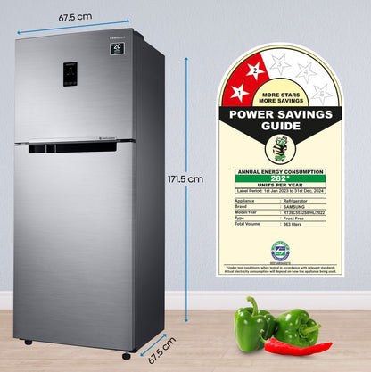 SAMSUNG 363 L Frost Free Double Door 2 Star Refrigerator - Elegant Inox, RT39C5532S8/HL