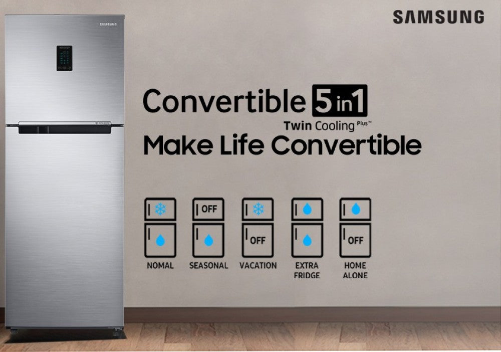 SAMSUNG 390 L Frost Free Double Door 3 Star Convertible Refrigerator - Silver, RT39T551ES8/TL