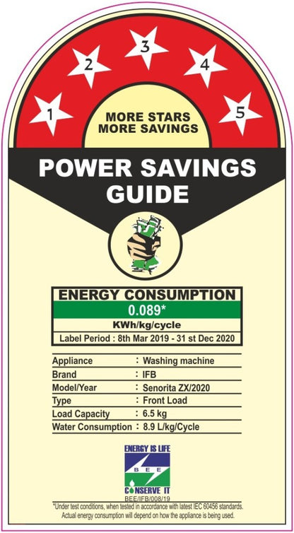 IFB 6.5 किग्रा 5 स्टार वाई-फाई और वॉयस इनेबल्ड, आईएमडी पैनल के साथ डुअल-टोन, एंटी-एलर्जन, इन-बिल्ट हीटर इन-बिल्ट हीटर व्हाइट के साथ फुली ऑटोमैटिक फ्रंट लोड वाशिंग मशीन - सेनोरिटा जेडएक्स