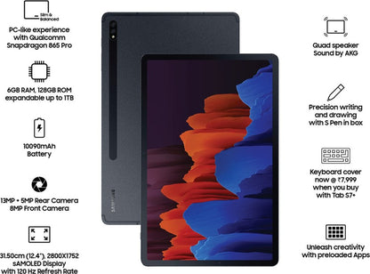 SAMSUNG Galaxy Tab S7+ 6 GB RAM 128 GB ROM 12.4 inch with Wi-Fi+4G Tablet (Mystic Black)