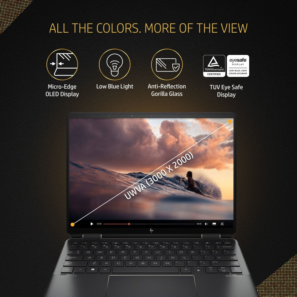 HP Spectre Eyesafe Intel Evo Core i7 12th Gen - (16GB/512GB SSD/Windows 11 Home) ef0053TU नोटबुक - 13.5 इंच, नाईटफॉल ब्लैक, 1.34 kg, MS Office के साथ