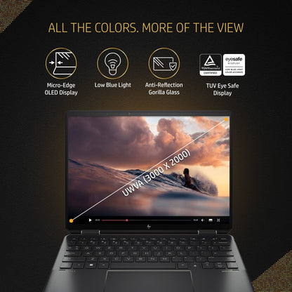 HP Spectre Eyesafe Intel Evo Core i7 12th Gen - (16GB/512GB SSD/Windows 11 Home) ef0053TU नोटबुक - 13.5 इंच, नाईटफॉल ब्लैक, 1.34 kg, MS Office के साथ