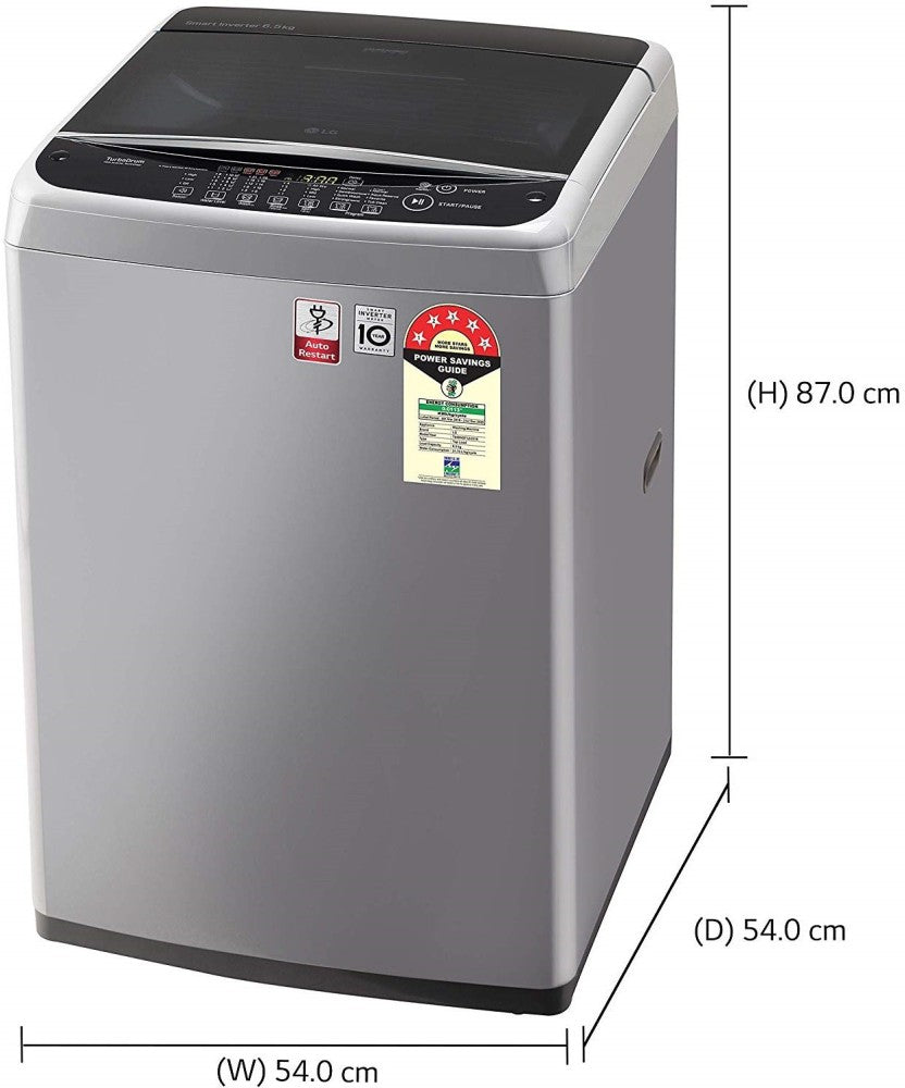 LG 6.5 kg with Smart Diagnosis, Smart Closing Door and 10 Water Levels Fully Automatic Top Load Washing Machine Silver - T65SNSF1Z