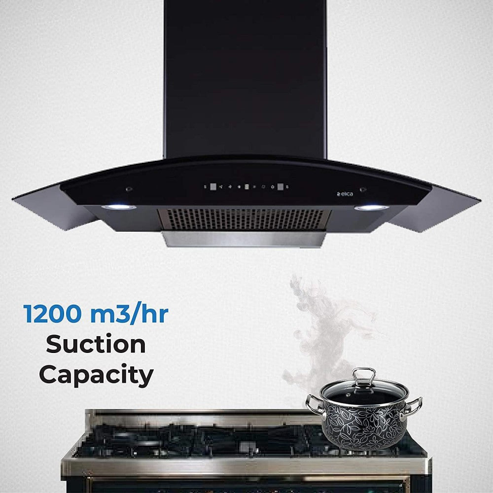 Elica TBFL HAC TOUCH 90 MS NERO Auto Clean Wall Mounted Chimney - Black 1200 CMH