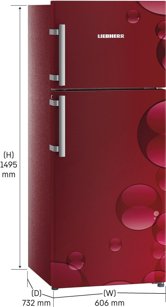 लाइबेरर 265 एल फ्रॉस्ट फ्री डबल डोर टॉप माउंट 3 स्टार रेफ्रिजरेटर - लाल, टीसीआर 2640-21