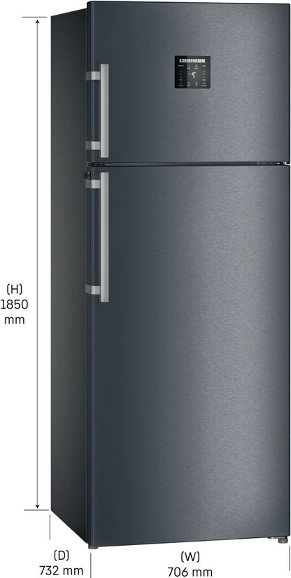 Liebherr 472 L फ़्रॉस्ट फ़्री डबल डोर टॉप माउंट 2 स्टार रेफ्रिजरेटर - कोबाल्ट स्टील, TDcs 4765-20