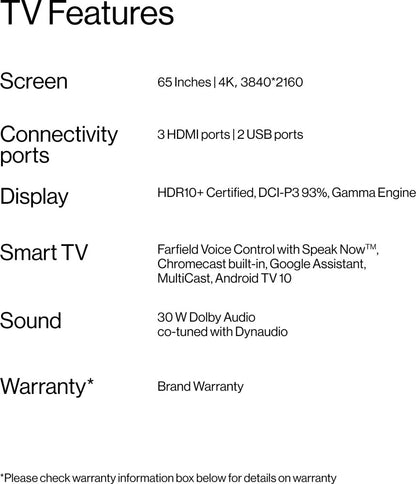 OnePlus U1S 164 cm (65 inch) Ultra HD (4K) LED Smart Android TV with Far field and Dolby Audio - 65UC1A00