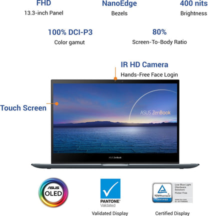 Asus Zenbook Flip 13 OLED टच पैनल Core i7 11th Gen - (16GB + 32GB Optane/512GB SSD/Windows 10 Home) UX363EA-HP701TS 2 in 1 लैपटॉप - 13.3 इंच, पाइन ग्रे, 1.30 KG, MS Office के साथ