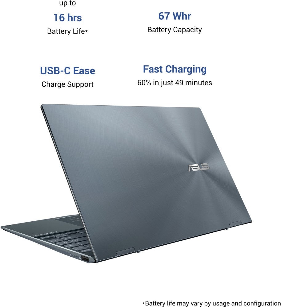 Asus Zenbook Flip 13 OLED टच पैनल Core i7 11th Gen - (16GB + 32GB Optane/512GB SSD/Windows 10 Home) UX363EA-HP701TS 2 in 1 लैपटॉप - 13.3 इंच, पाइन ग्रे, 1.30 KG, MS Office के साथ