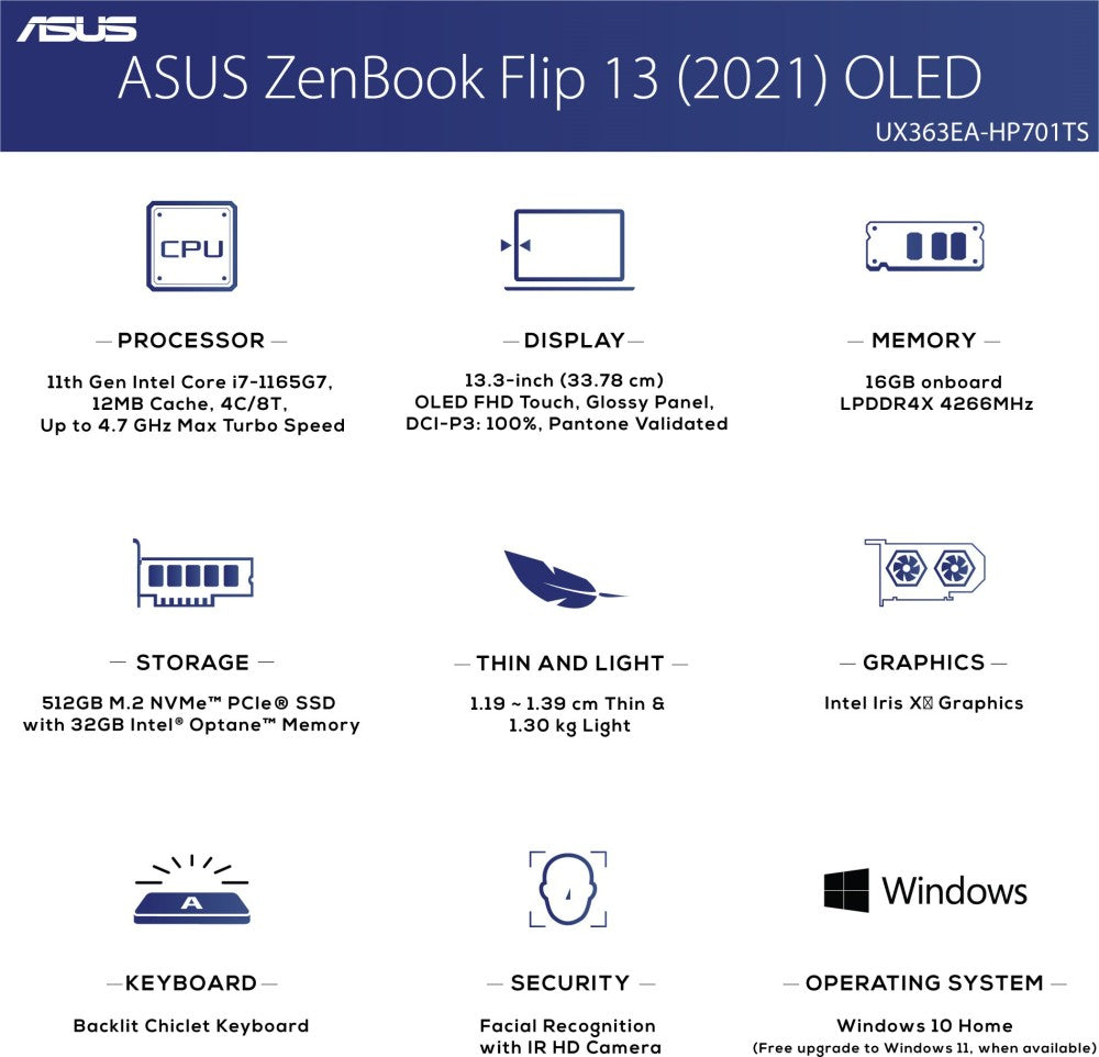 Asus Zenbook Flip 13 OLED टच पैनल Core i7 11th Gen - (16GB + 32GB Optane/512GB SSD/Windows 10 Home) UX363EA-HP701TS 2 in 1 लैपटॉप - 13.3 इंच, पाइन ग्रे, 1.30 KG, MS Office के साथ