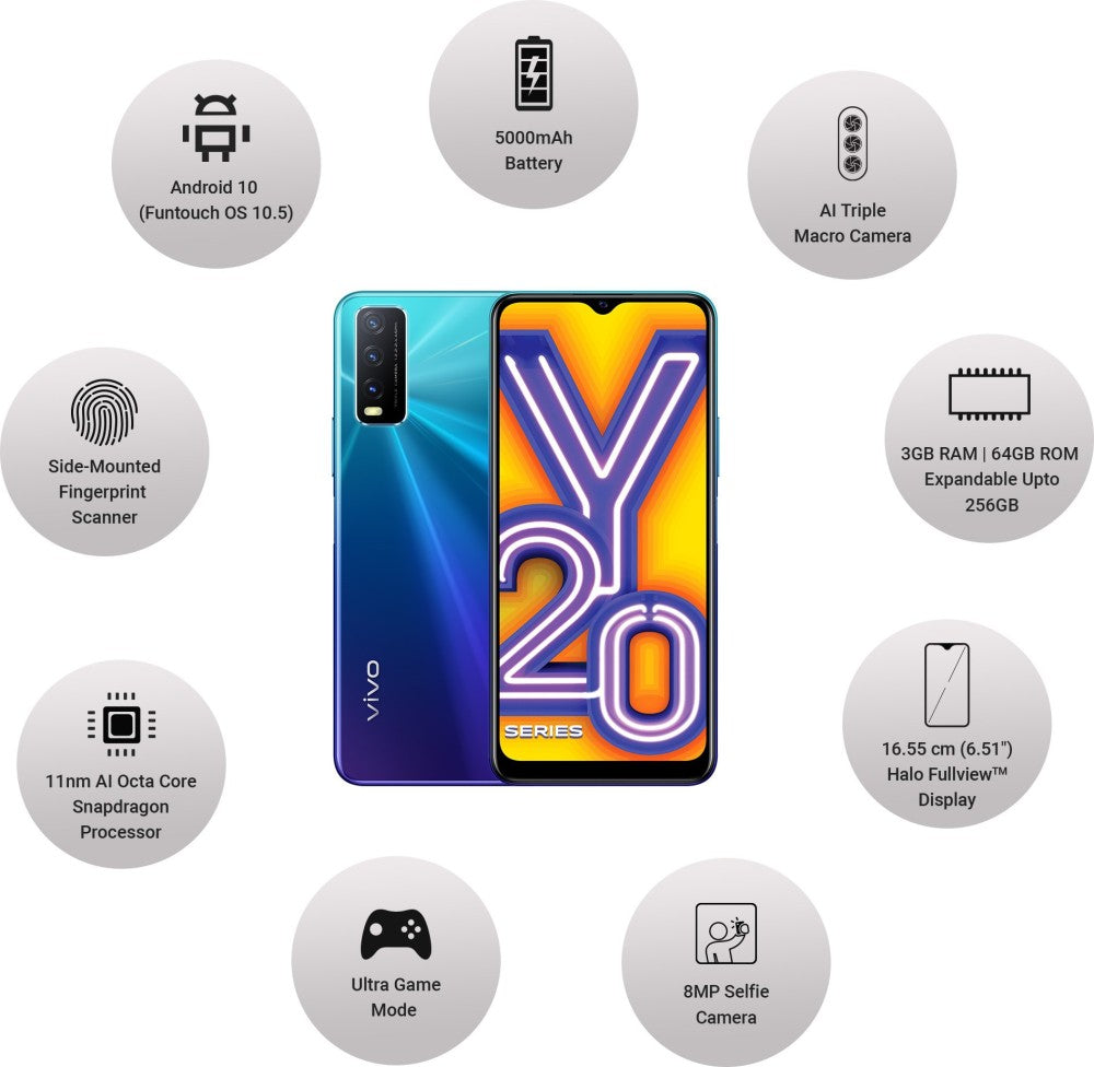 vivo Y20i (Nebula Blue, 64 GB) - 3 GB RAM