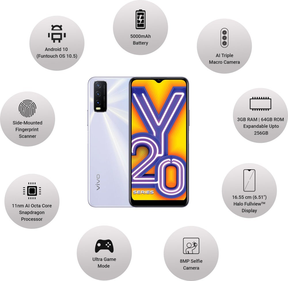 vivo Y20i (Dawn White, 64 GB) - 3 GB RAM