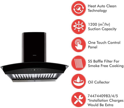 Elica WDAT HAC 60 NERO Auto Clean Wall Mounted Chimney - Black 1200 CMH