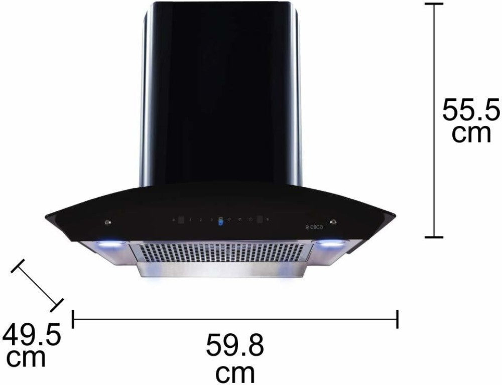 Elica WDFL HAC TOUCH 60 MS ऑटो क्लीन वॉल माउंटिंग चिमनी - काला 1200 CMH