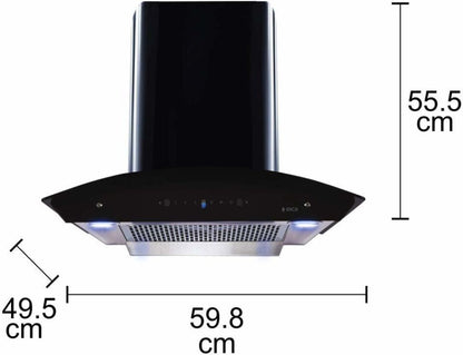 Elica WDFL HAC TOUCH 60 MS ऑटो क्लीन वॉल माउंटिंग चिमनी - काला 1200 CMH