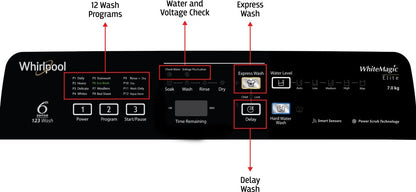 व्हर्लपूल 7 किलो 5 स्टार, हार्ड वॉटर वॉश फुली ऑटोमैटिक टॉप लोड वॉशिंग मशीन ग्रे - व्हाइटमैजिक एलीट 7.0 ग्रे 10YMW