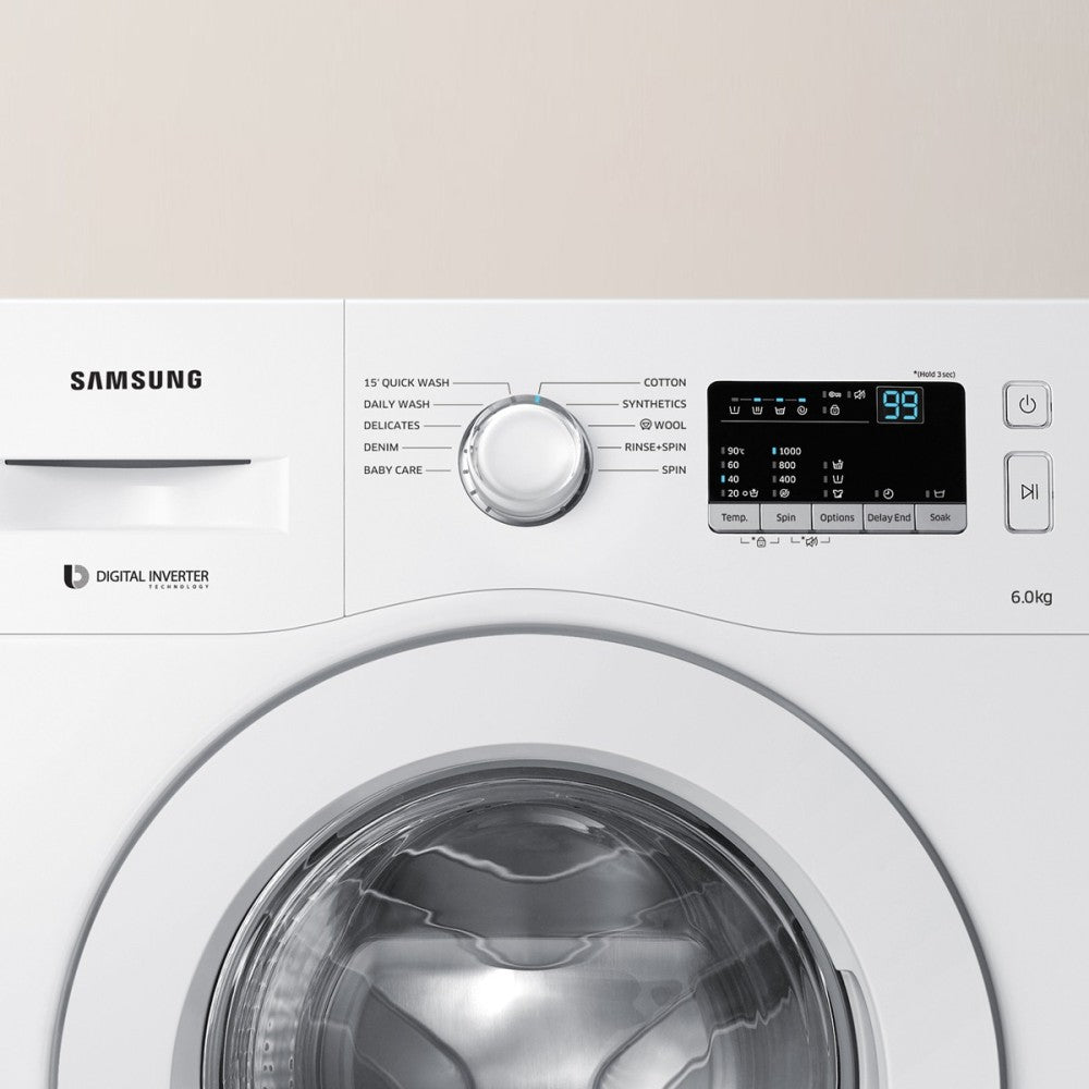 SAMSUNG 6 kg Inverter Fully Automatic Front Load Washing Machine with In-built Heater White - WW60M206LMW/TL