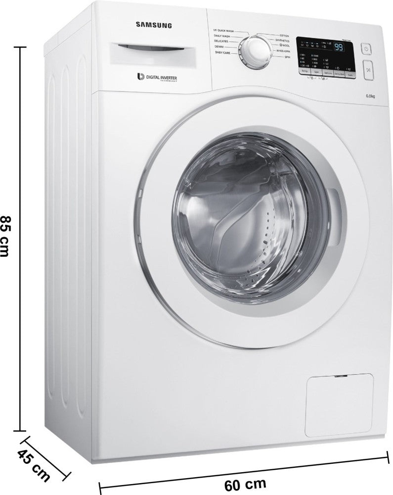 SAMSUNG 6 kg Inverter Fully Automatic Front Load Washing Machine with In-built Heater White - WW60M206LMW/TL