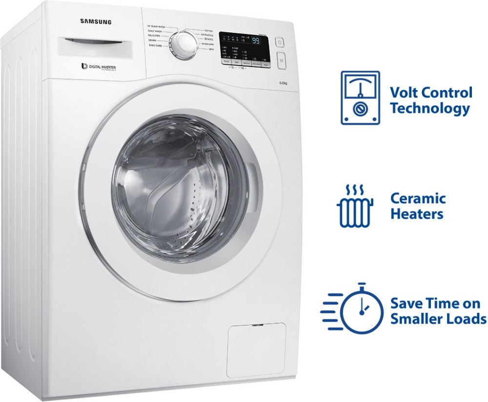 SAMSUNG 6 kg Inverter Fully Automatic Front Load Washing Machine with In-built Heater White - WW60M206LMW/TL