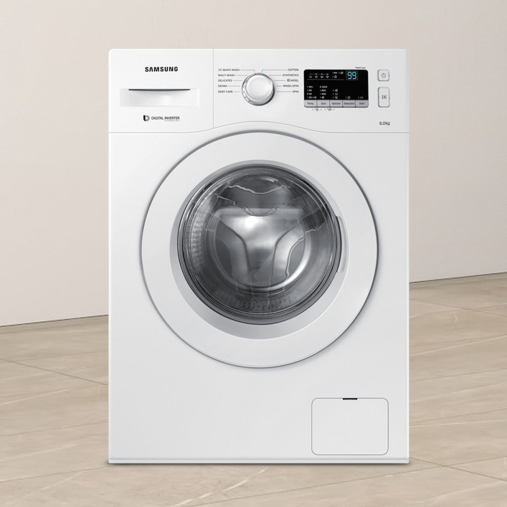 SAMSUNG 6 kg Inverter Fully Automatic Front Load Washing Machine with In-built Heater White - WW60M206LMW/TL