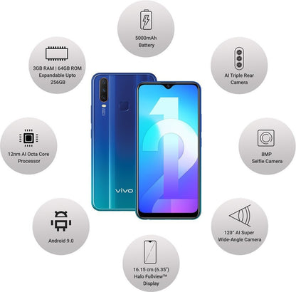 vivo Y12 (Aqua Blue, 64 GB) - 3 GB RAM