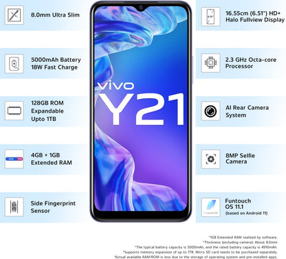 विवो Y21 (मिडनाइट ब्लू, 128 जीबी) - 4 जीबी रैम