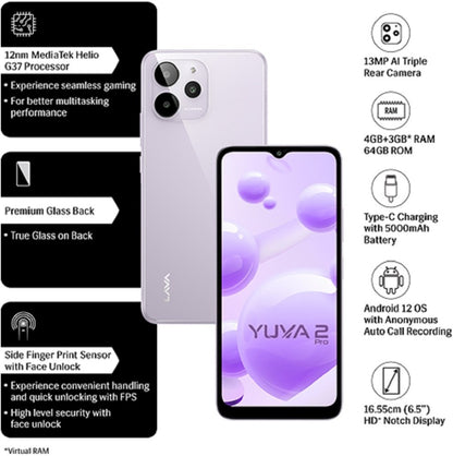 LAVA YUVA 2 PRO (GLASS LAVENDER, 64 GB) - 4 GB RAM