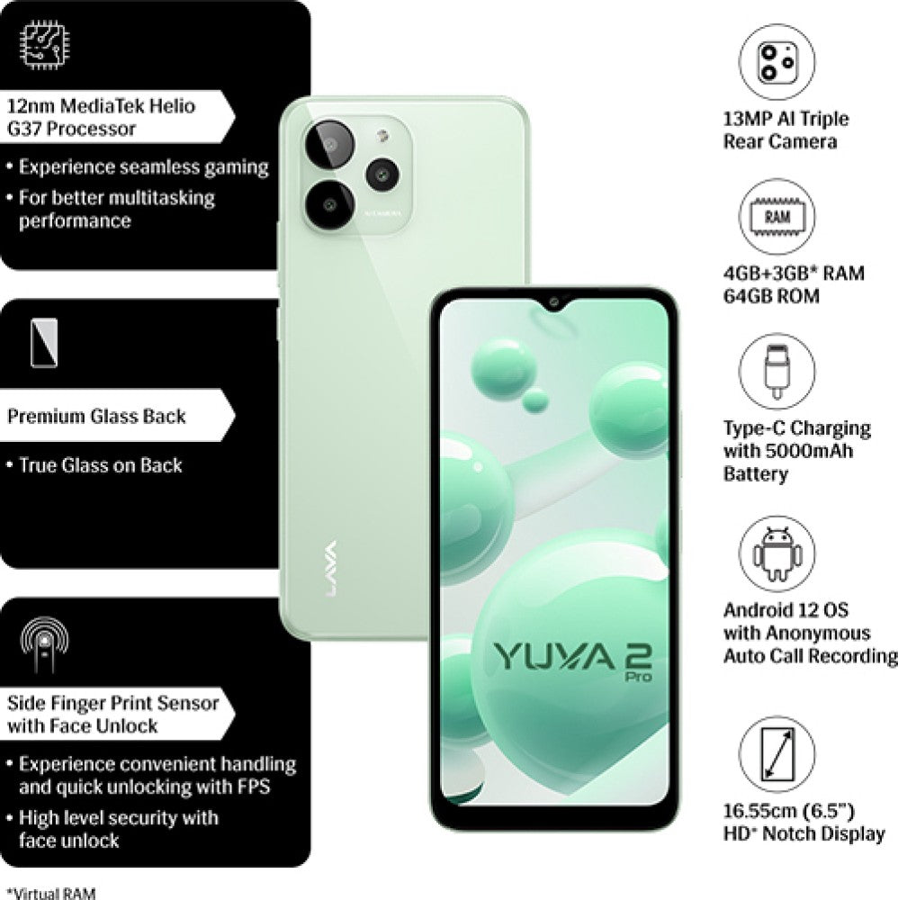 LAVA YUVA 2 PRO (Glass Green, 64 GB) - 4 GB RAM